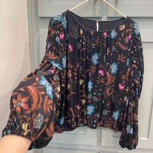 Free People Black Blouse with Floral Design